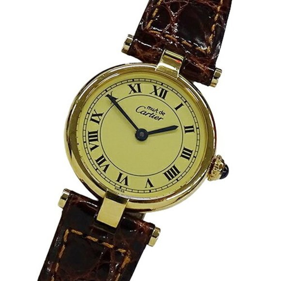 CARTIER Accessories - Cartier Watch Ladies Brand Must Vendome Vermeil Quartz QZ 925 Leather 1851 Round